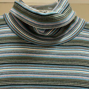 Warm and Comfy Madewell multi-color striped ribbed turtleneck tee size Large